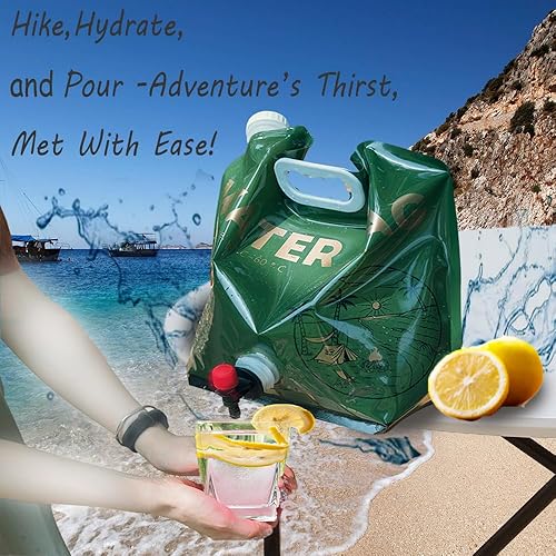 Miniatura 2 de Contenedor de agua plegable de 2 galones con espita para campamento, dispensador de agua sin BPA, jarra de agua de grado alimenticio, bolsa de