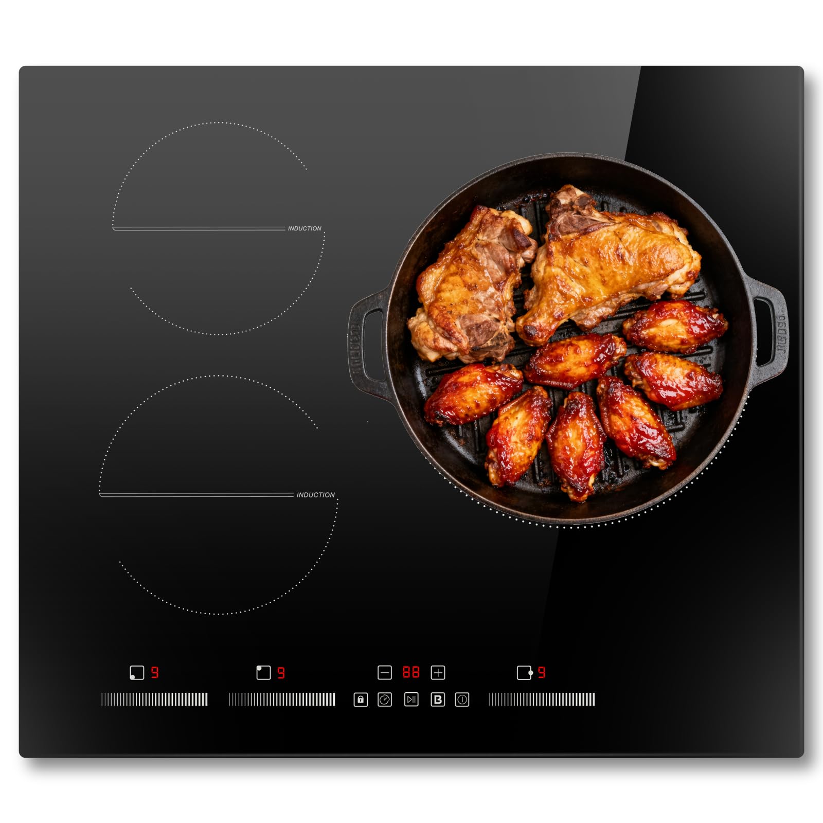 Plaque à Induction 3 Feux, Table de Cuisson Induction Encastrable 60CM, Fonction Boost, Minuterie, Fonction Pause, Verrouillage de Sécurité, Commande Slider Touch, 6500W, 220V - 1