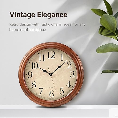 Miniatura 7 de Reloj de pared de madera de 16 pulgadas con números grandes, reloj de pared redondo retro marrón, silencioso sin tictac para sala de estar, relojes