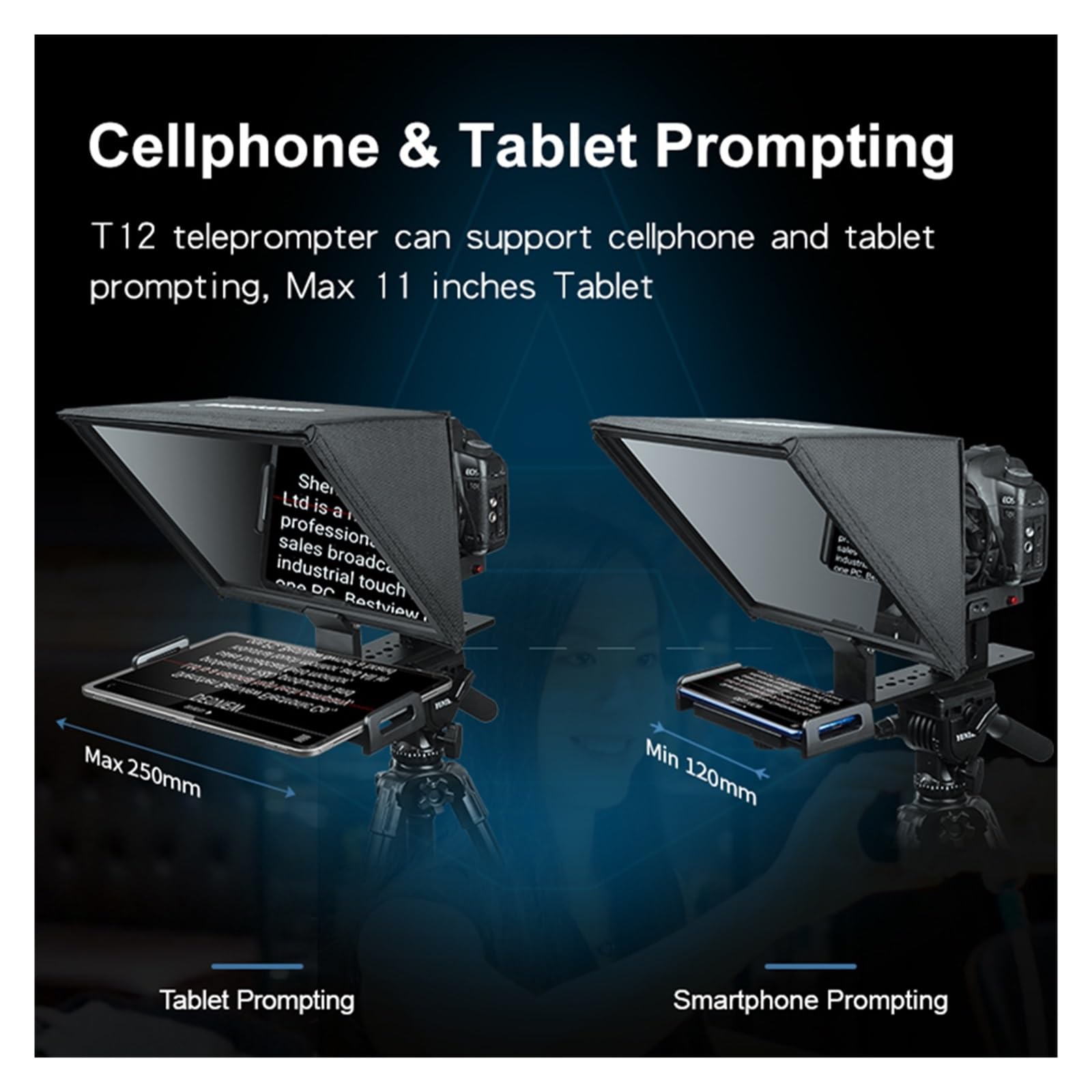 Teleprompter, T12 Teleprompter DSLR Micro Einzelkamera, zusammenklappbares HD-Display, unterstützt vertikale Aufnahme, Online-Prominente, Live-Interview, Online-Lehre Live-Streaming
