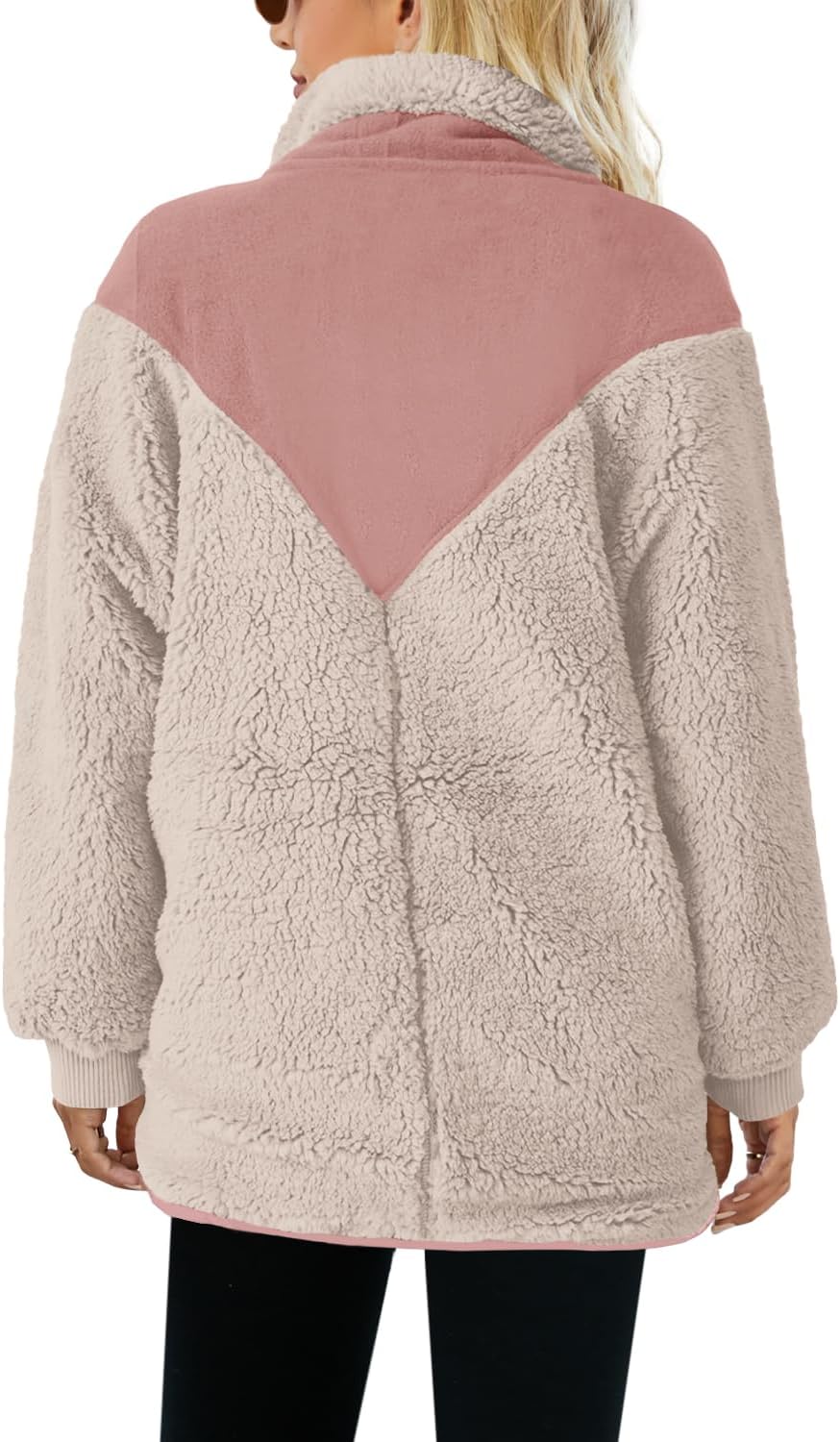 Panadila Womens Half Snap Fleece Pullover Oversized Fuzzy Sweatshirt with Pockets Trendy Warm Sherpa Sweater - Image 4