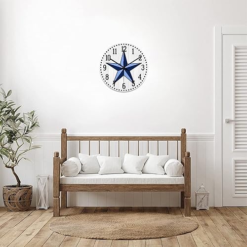 Miniatura 7 de Reloj de pared vintage de estilo rústico con estrella de Texas occidental, reloj de madera, silencioso sin tictac, funciona con pilas, para sala de