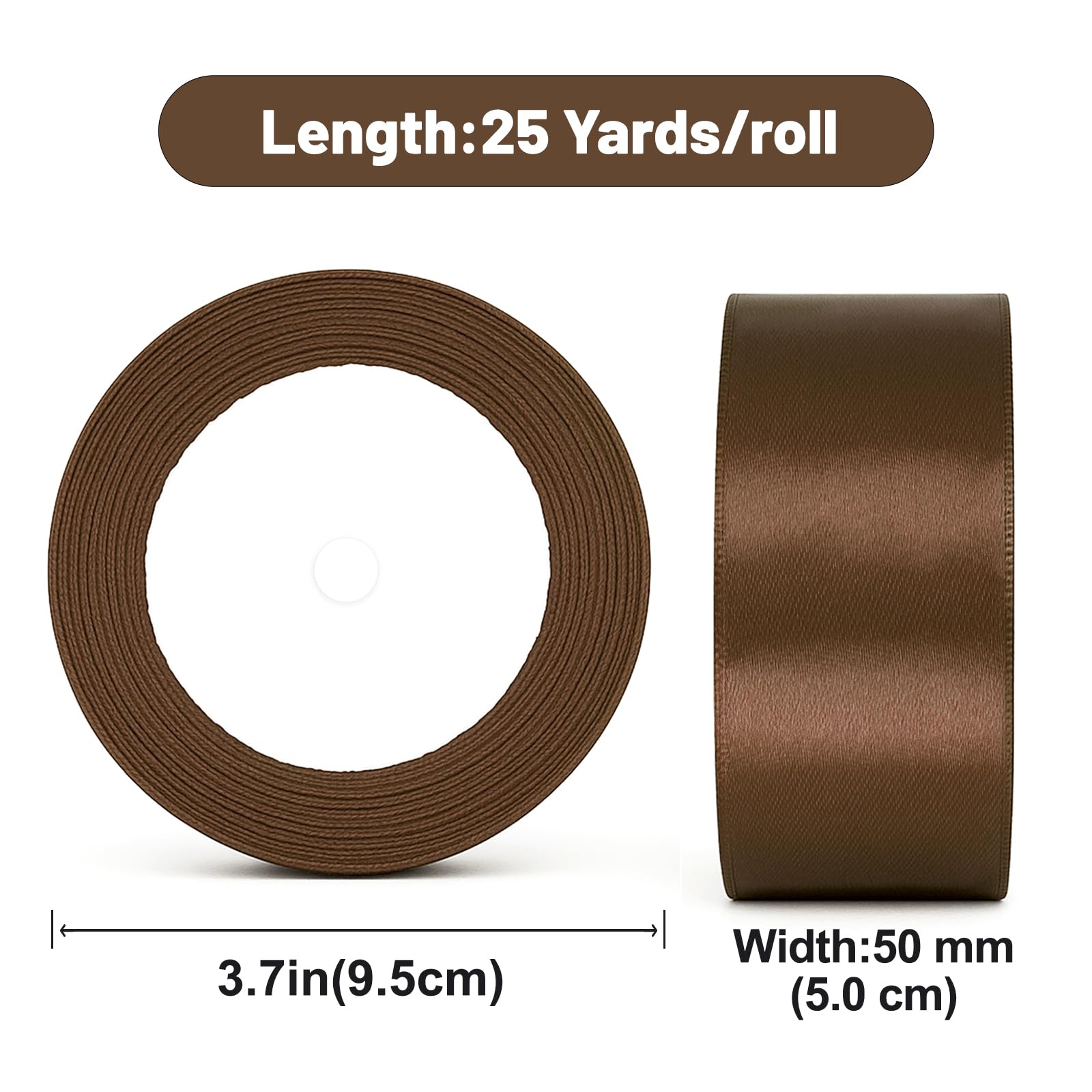 G2PLUS Dark Brown Satin Ribbons for Crafting 50mm Ribbons for Gift Wrapping 22M Thick Decorative Fabric Ribbon - Image 2