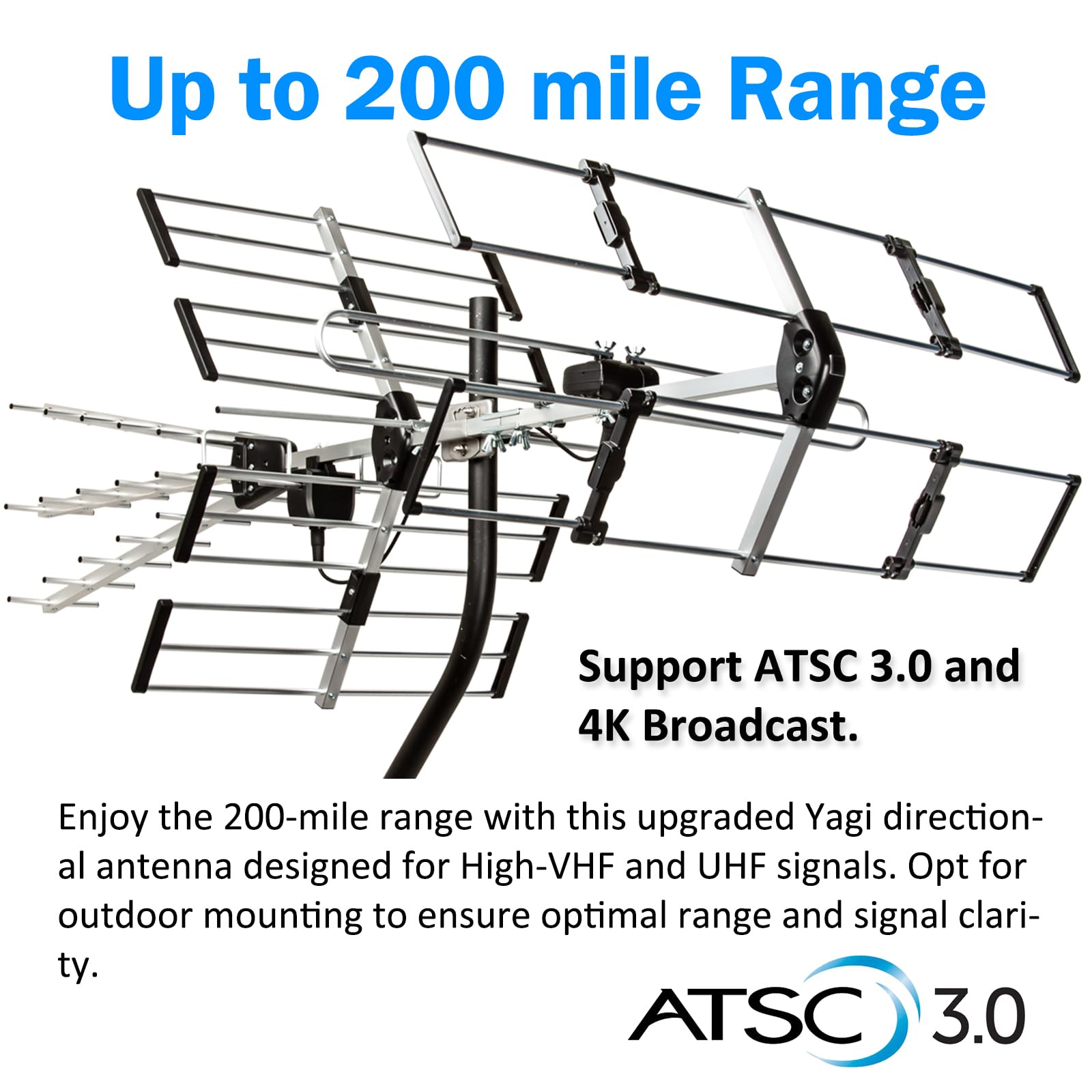 Five Star Antenne TV extérieure 2024 version 2024 km longue portée améliorée Yagi HD VHF UHF prend en charge la diffusion ATSC 3.0 et 4K