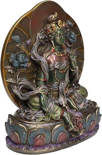 Miniatura 3 de Ebros Budismo Arya Khadiravani Tara verde meditando en el trono de loto Estatua de Buda de 6 pulgadas de alto Bodhisattva Jetsun Dolma Altar