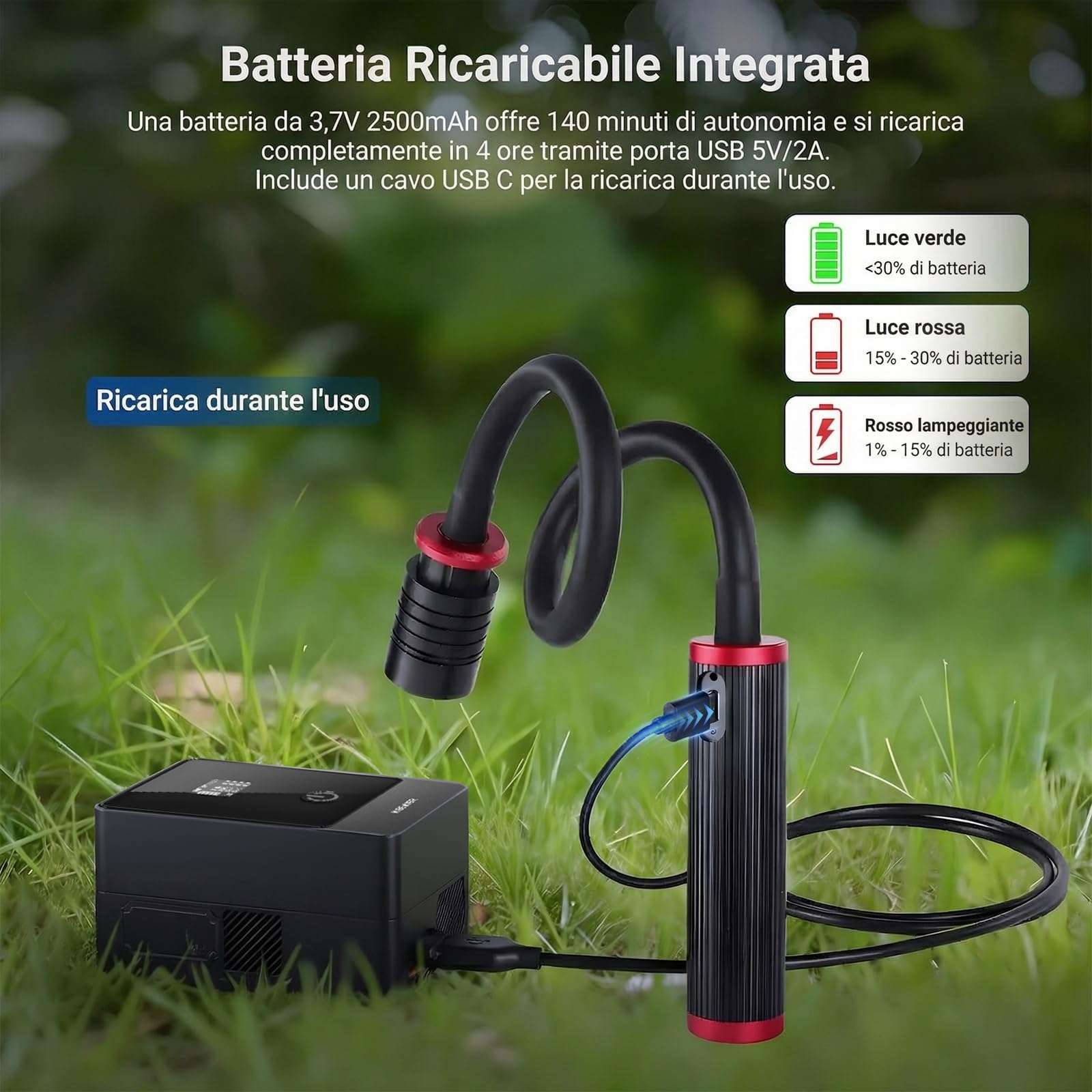 NEEWER BASICS ML01 IP54 Luce LED Flessibile per Macrofotografia | Torcia flessibile da 4W, ricaricabile tramite USB-C, batteria da 2500mAh, CRI95 TLCI99, luminosità di 3100lux a 0,5m