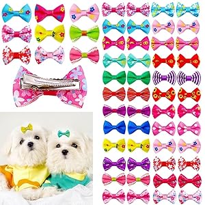 KUTKUT 20Pcs Assorted Handmade Dog Cat Hair Bows Small Dog Cat Hair Clips Cute Puppy Dog Small Bowknot Hair Bows with Metal Clips Handmade Hair Grooming Clips for Poodle Maltese ShihTzu