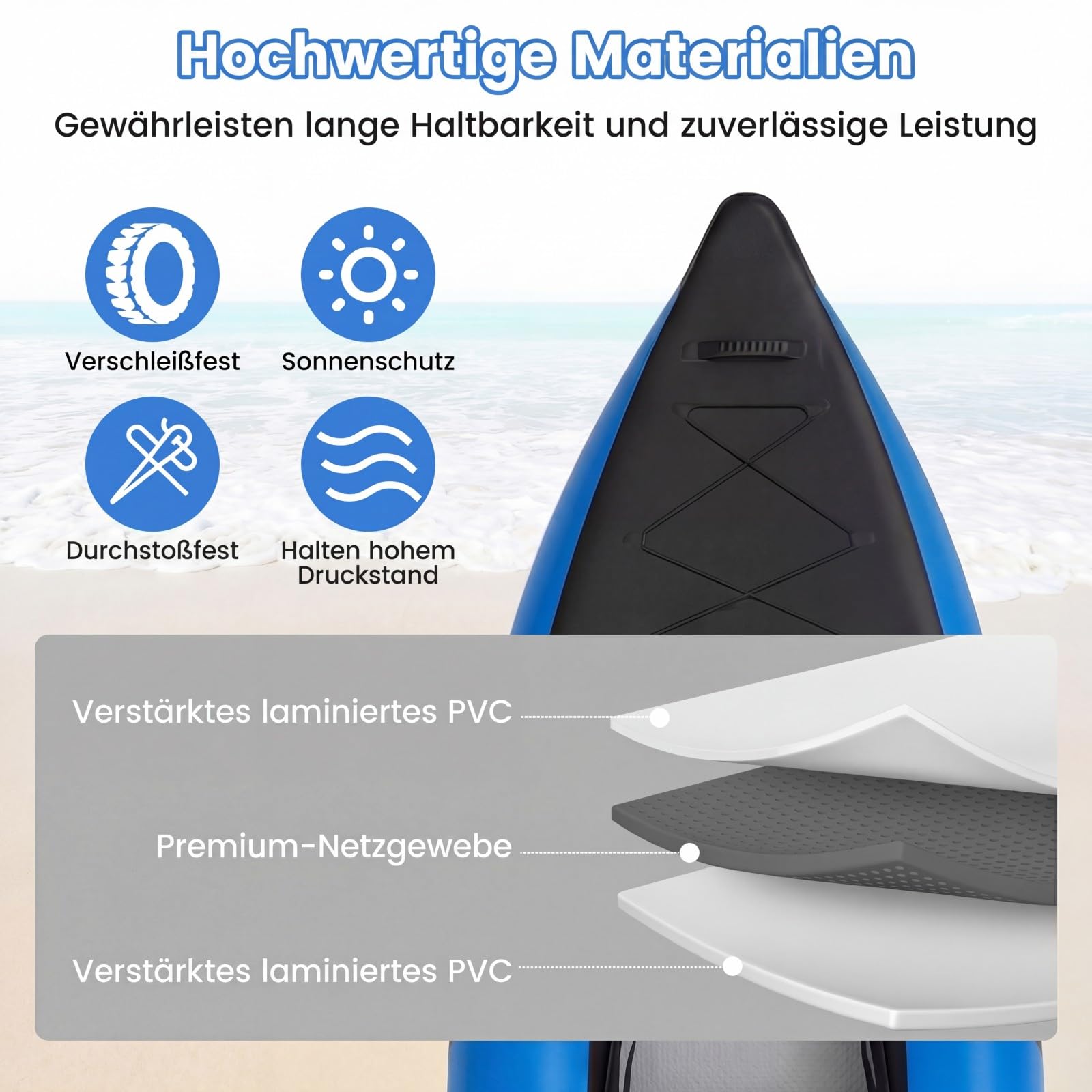 COSTWAY Kajak aufblasbar 2 Personen, aufblasbares Kanu mit Aluminiumrudern, gepolstertem Eva-Sitz, Handpumpe und Reparaturset, Schlauchboot mit Tragetasche, 230 kg Gewichtskapazität