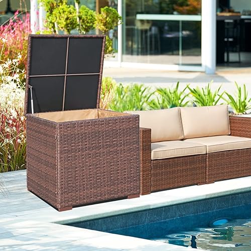 Miniatura 7 de JOIVI Caja de almacenamiento para exteriores, caja de cubierta impermeable para muebles de patio, contenedor de almacenamiento de mimbre para