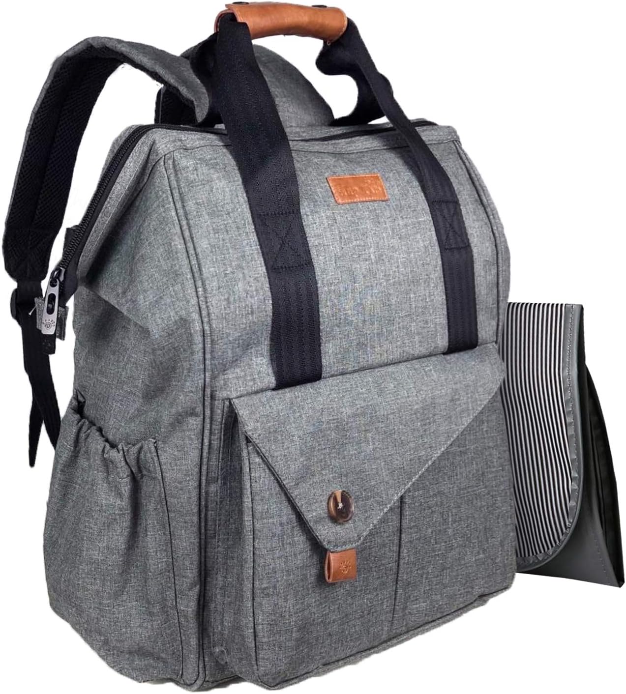 Hap Tim Multi-Function Baby Diaper Bag Backpack Stroller Straps- Insulated Pockets- Changing Pad Included, Large Capacity, Gray(5279-G)