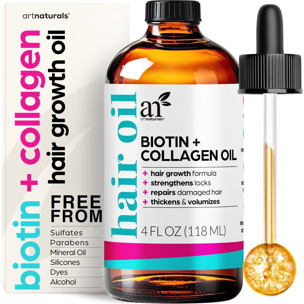 Artnaturals Biotin Collagen Hair Oil 4.0oz Growth Promoting Volumizing Formula