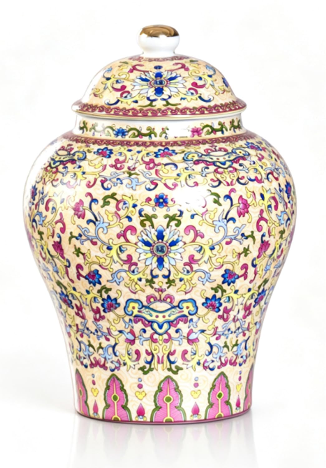 Słoik na imbir z emalii w stylu chinoiserie, kolorowy ceramiczny słoik