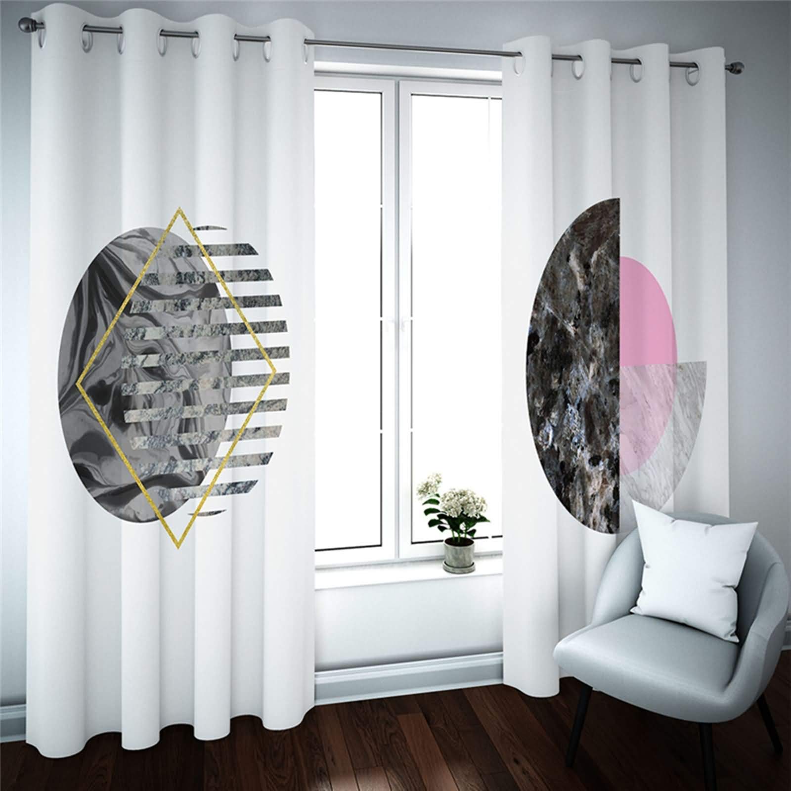Zasłony poliestrowe ze wzorem do salonu, okręg geometryczny, zasłony długie, nieprzejrzyste 214 x 160 cm