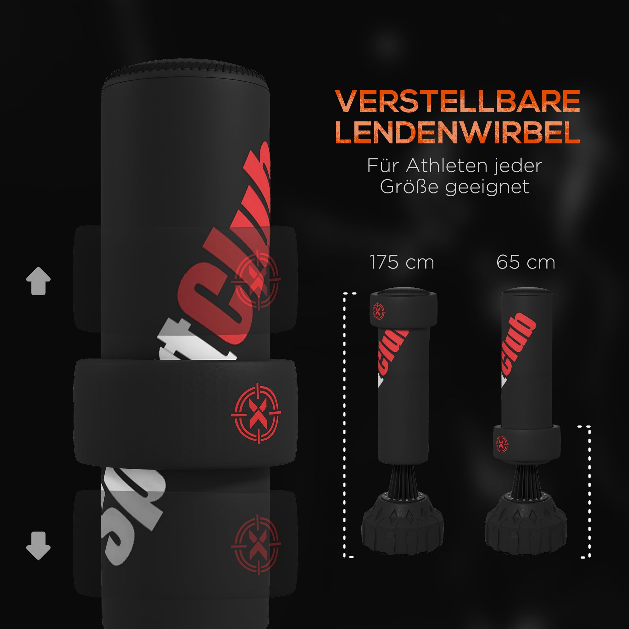 SPORTNOW Boxsack Stehend 65-175 cm mit Saugfuß Boxbandagen Schwarz