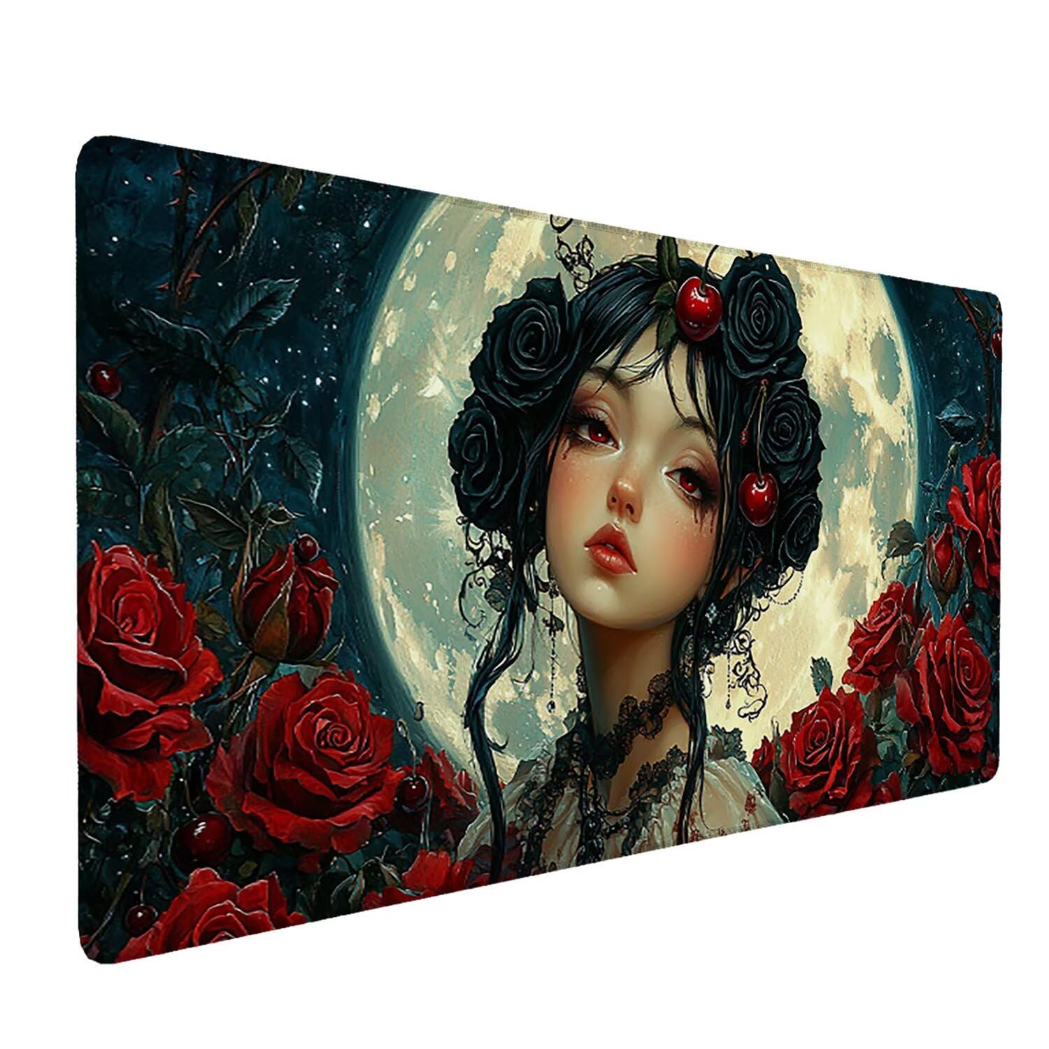 Tappetino per Mouse XXL 1200 x 600 mm Tappetino Mouse Gaming Grande, Mousepad con Base in Gomma Antiscivolo, Tappeto per Tavolo da Gaming per Mouse e Tastiera, Accessori PC (Rose Luna Ragazza) H-586