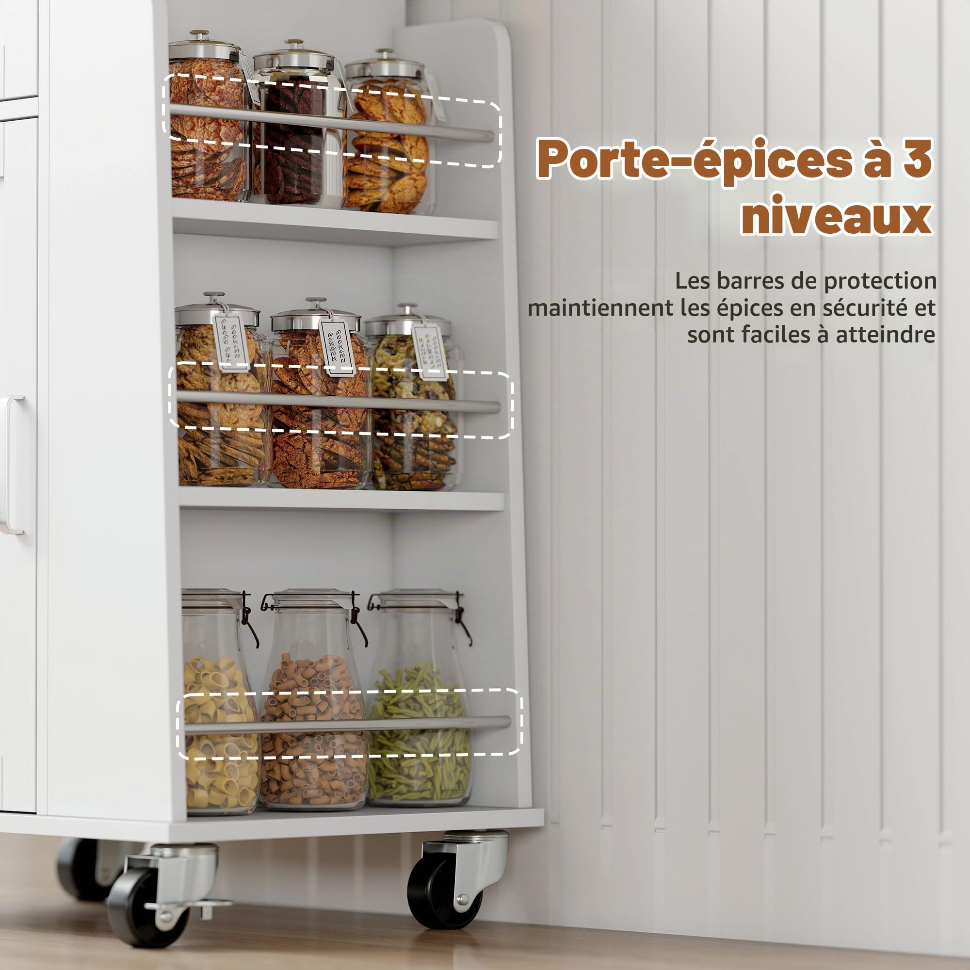 HOMCOM Chariot Cuisine Roulant, Portes Soft-Close, 62x40x87 cm, Blanc