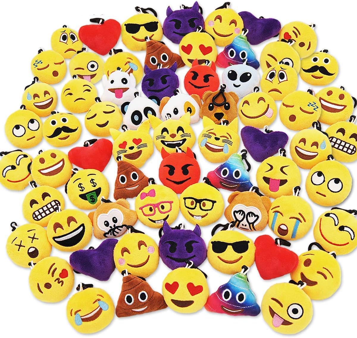 Ivenf Pack of 50 5cm/2" Poop Plush Keychain Birthday Party Favors Supplies Mini Pillows Set, Emoticon Backpack Clips, Goodie Bag Stuffers Pinata Fillers Novelty Gifts Toys Prizes