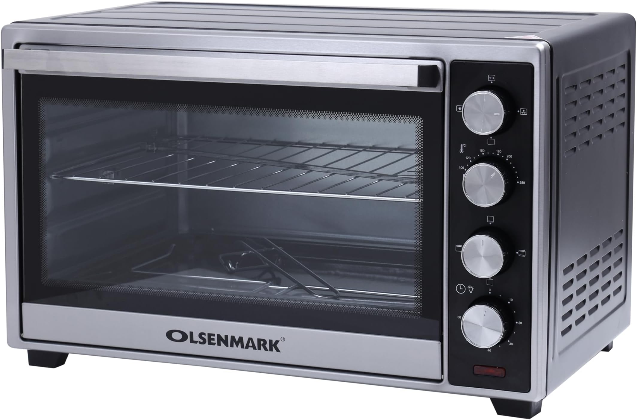 Olsenmark Electric Oven with Rotisserie, 45L - Electric Oven 2000W - 100-250 Adjustable Temperature, 60 min Timer Function - Multiple Cooking Functions & Grill - Accessories Included - 2 Year Warranty