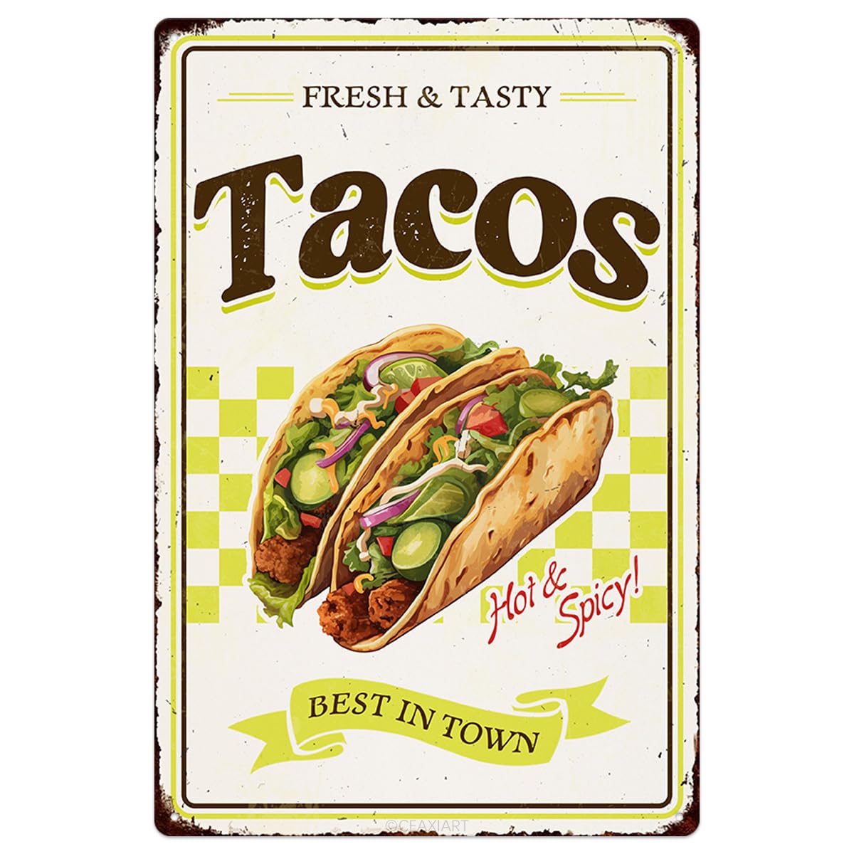 Tacos Tin Signs Vintage Metal Sign Funny Food Art Printing Poster Wall Decor for Home Kitchen Bar Restaurant Cafe Pub Farmhouse 12x8 Inch Hanging Plaque Decorative