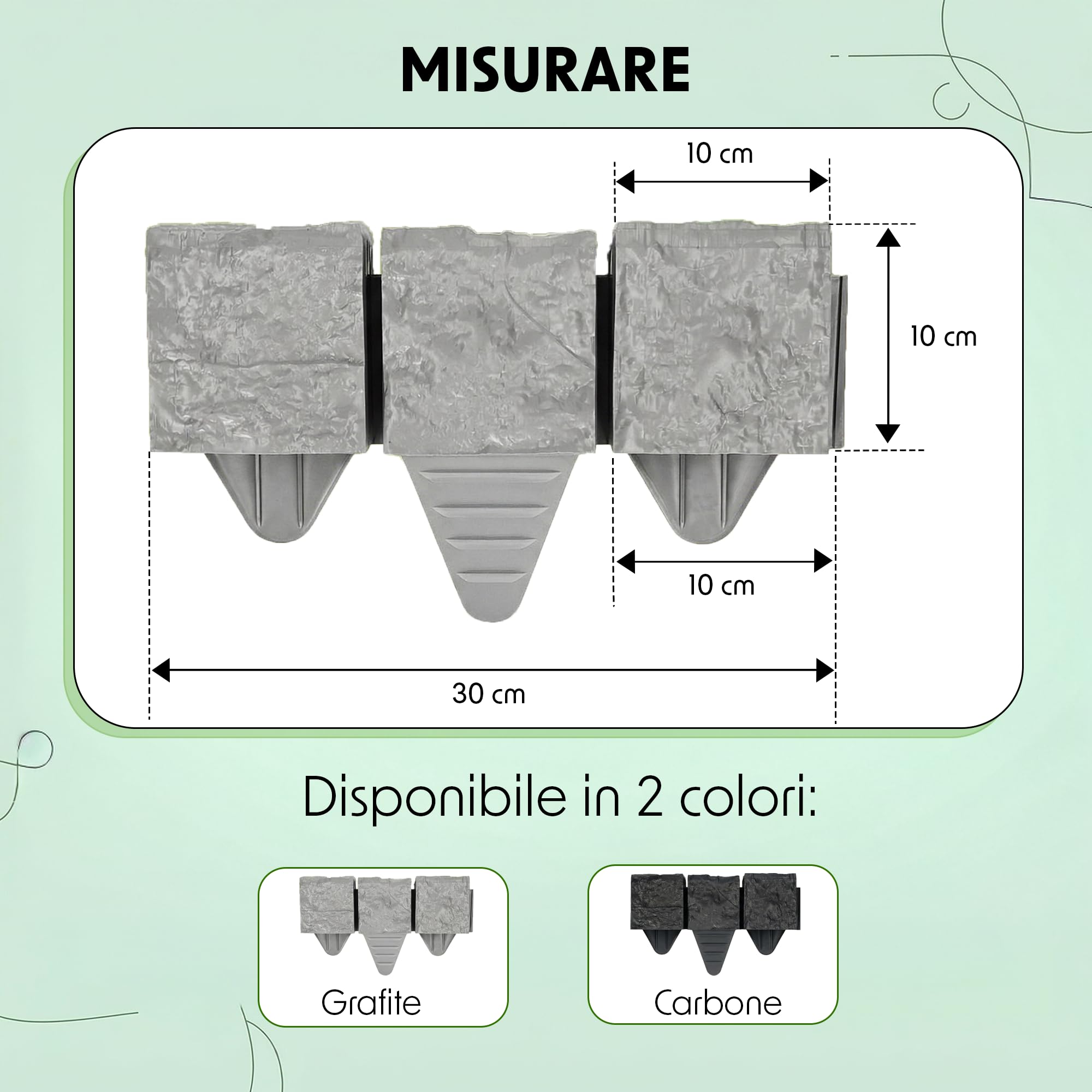 GARDENIX Bordo per prato, 2,4 m, effetto pietra, grigio, 10 x 10 x 10 cm, bordatura per aiuole in plastica, recinzione da giardino, aiuole