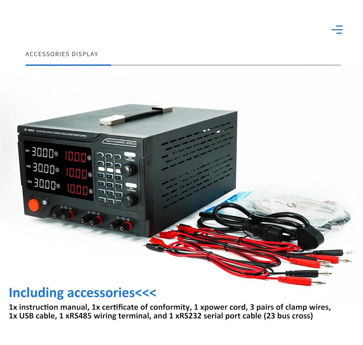 RS232 RS485 Program Control Module Power Supply High Accurancy Three Channel DC Power Supply(CH2 30V 5A,CH3 15V 20A)