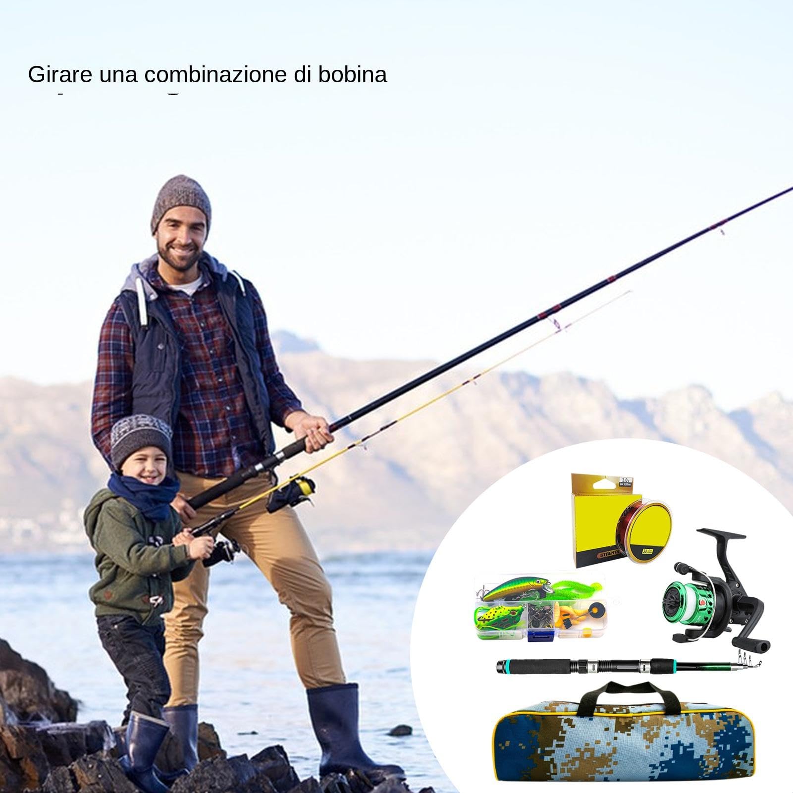 Combo canna da pesca e mulinello, kit canna da pesca | Combo mulinello da | pesca da viaggio - Attrezzatura da pesca leggera e borsa per la conservazione, canna da pesca telescopica e mulinello per acq