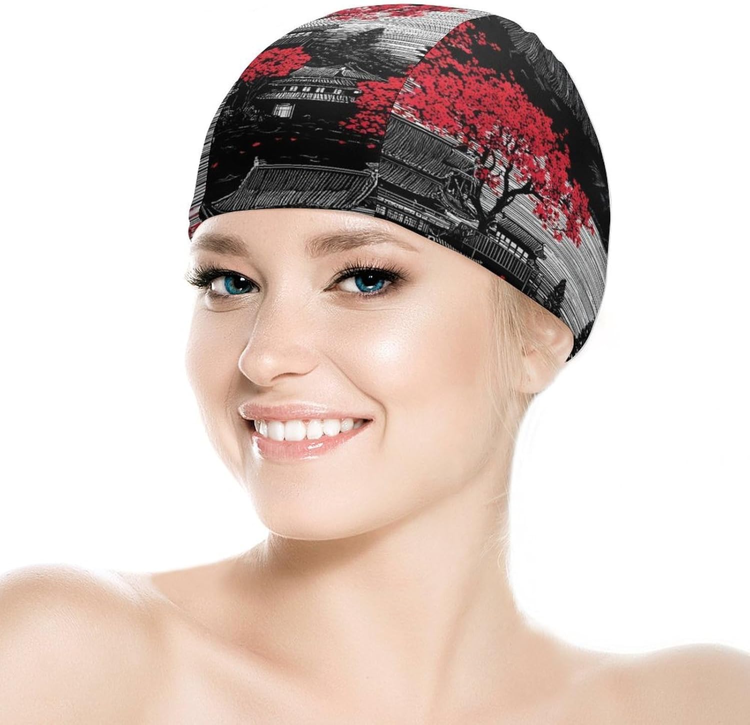 Japanese Mountains Landscape Womens Swim Cap for Men Adult Swimming Hat Curly Short Medium Long Hair