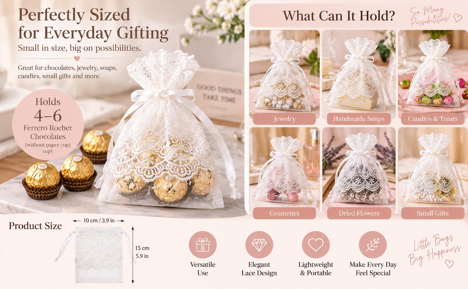 CHYHMYT Lot de 50 sacs cadeaux en dentelle brodée avec cordon de serrage, pochettes cadeaux de mariage, pochettes en dentelle florale, sacs d'emballage de bijoux, sacs de cadeaux de mariée