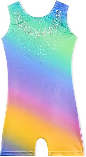 Leotards for Girls Gymnastics Toddler Dance Biketards Mermaid Unicorn Athletic Dance Wear Shiny Rainbow Blue Hotpink