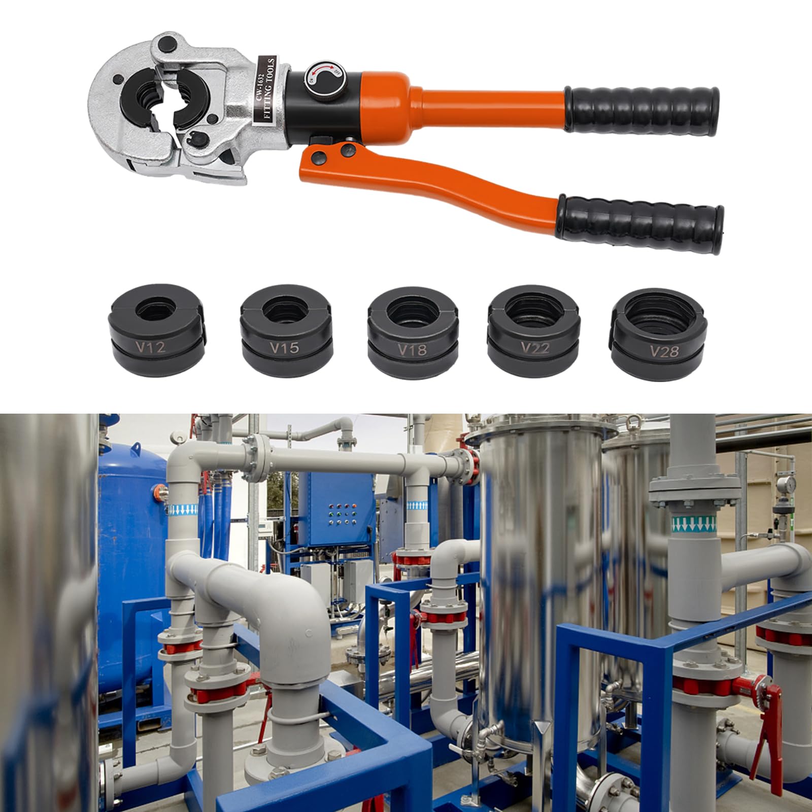 CW-1632 Ręczne hydrauliczne szczypce zaciskowe Zestaw 41Cr4 Materiał 8T/80KN Matryce zaciskowe Dobra kompatybilność Dostosowuje się do rur miedzianych(Grijs)
