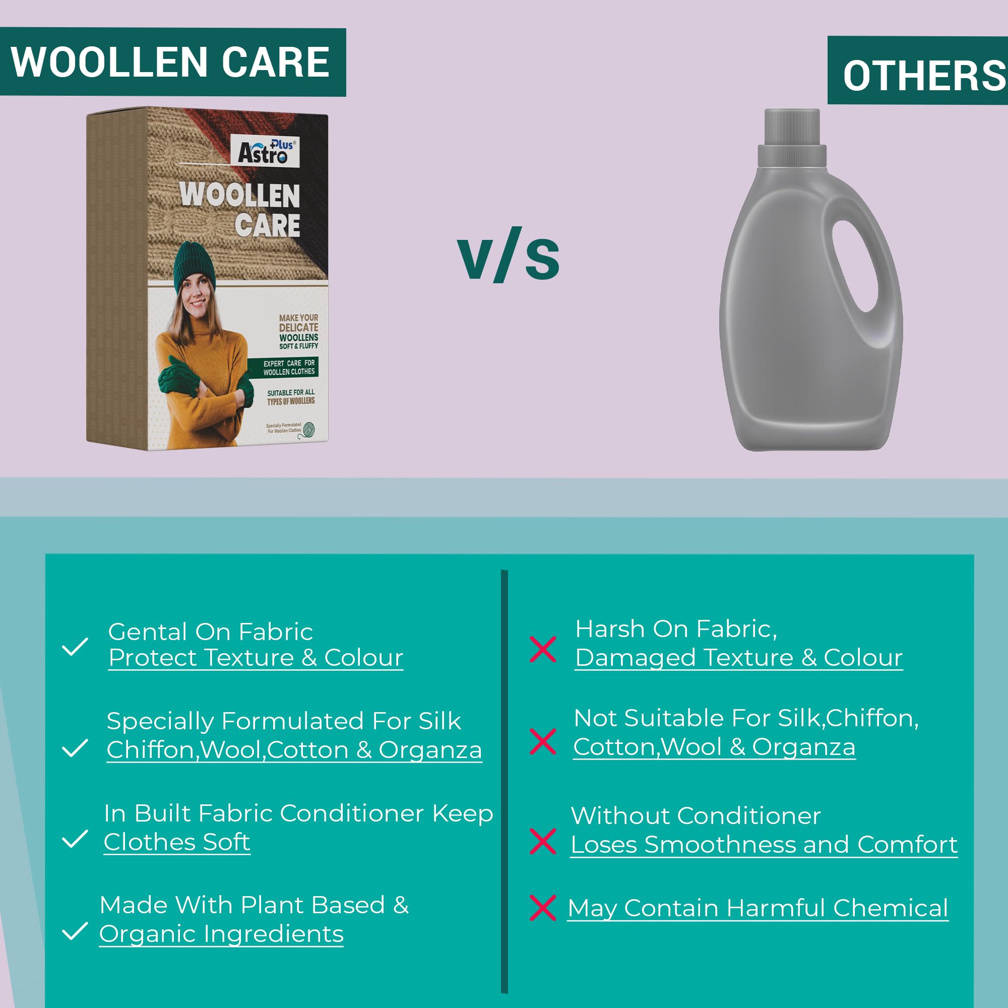 Astro Plus Woolen Care Liquid β Gentle, Eco-Friendly Wool Washing Liquid for Soft, Fresh, and Long-Lasting Wool Garments (5 Pouch x 40 ml each) 4