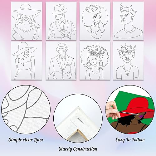 Miniatura 4 de VOCHIC Paquete de 8 lienzos predibujados para pintar para adultos, suministros de fiesta para sorbos y pinturas, juego de pintura en lienzo para