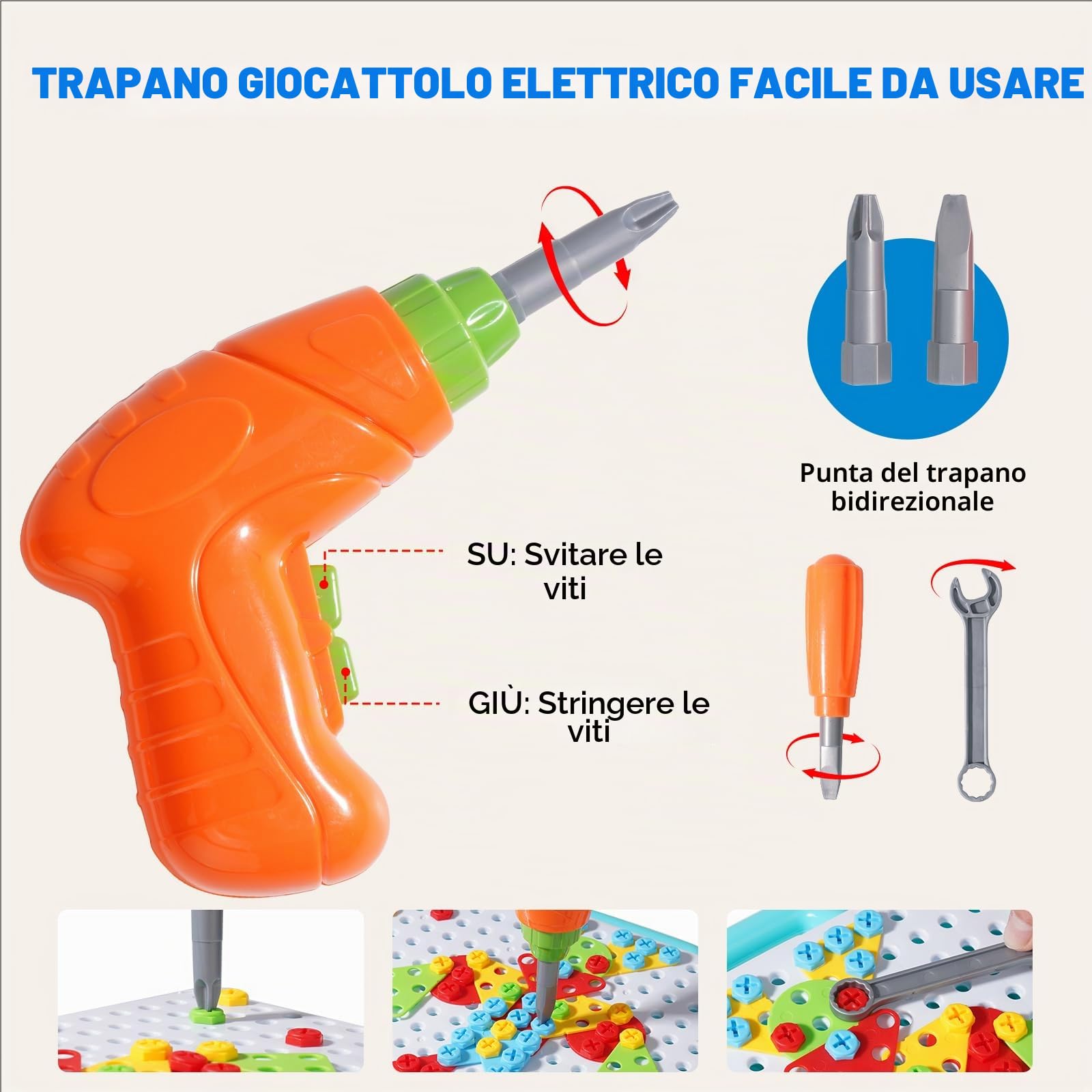 Ark miido Giocattoli Montessori con Trapano, Giochi Montessori Mosaico Giocattolo 3D Puzzle Scatola Giocattolo con Trapano Regalo per Bambini 3 4 5 6 Anni 399 Pezzi