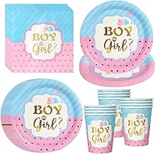 52 Piece Blue and Pink Baby Shower Plates, Cups and Napkins for 16 Guests
