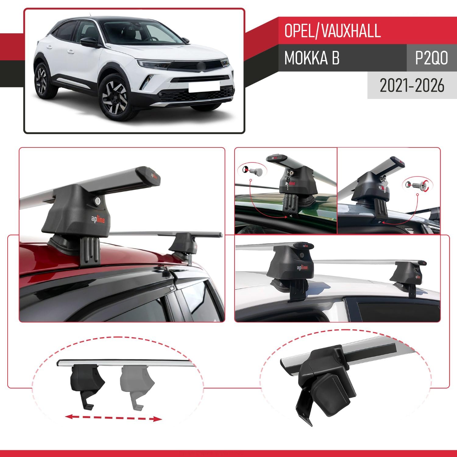 Kompatybilny z Opel/Vauxhall Mokka B 2021-2026 ACE-4 Bagażnik Dachowy Akcesoria Dachowe Belki Dachowe Aluminium 2 Belki