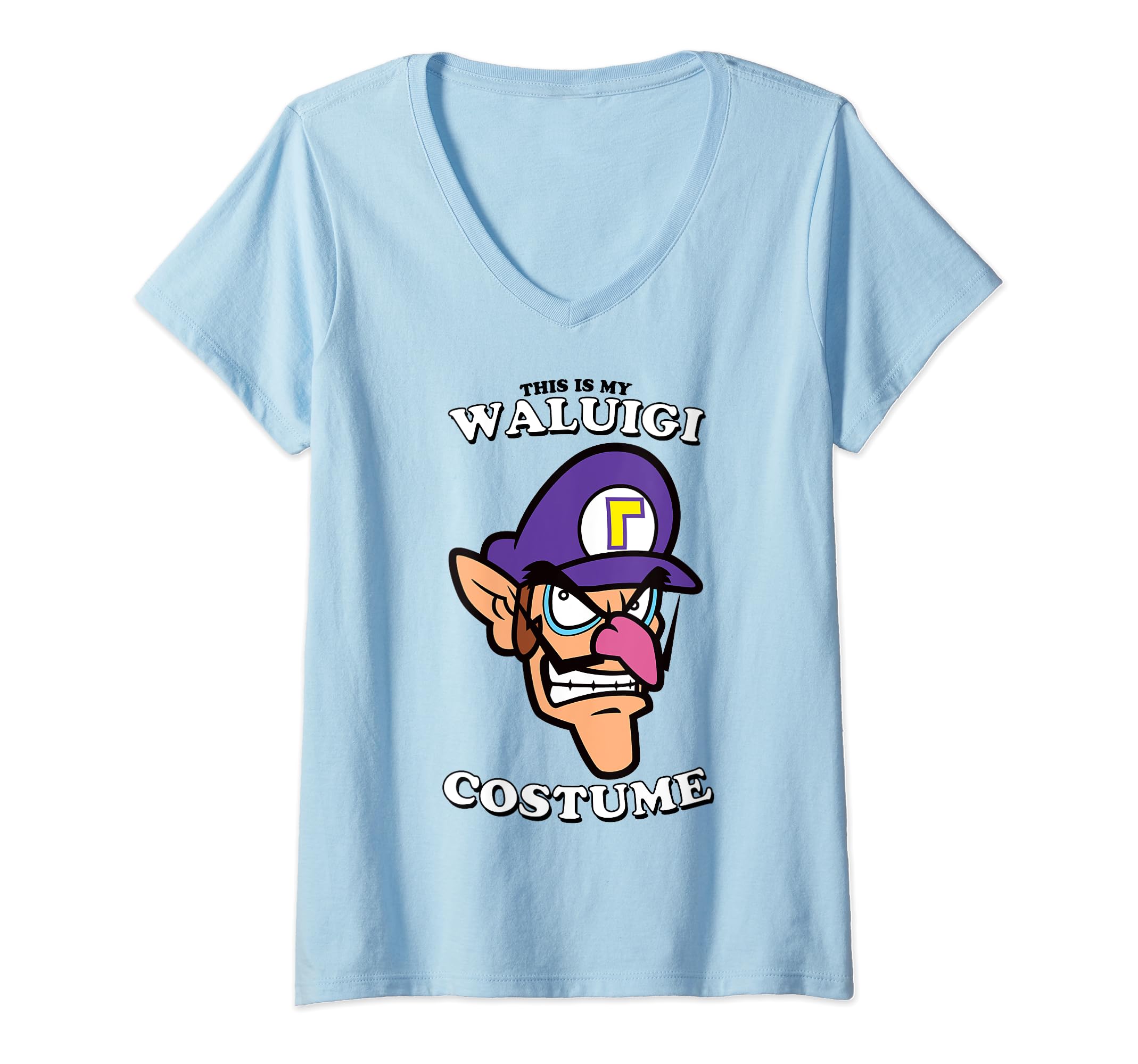 Womens Super Mario Halloween Vintage This is My Waluigi Costume V-Neck T-Shirt