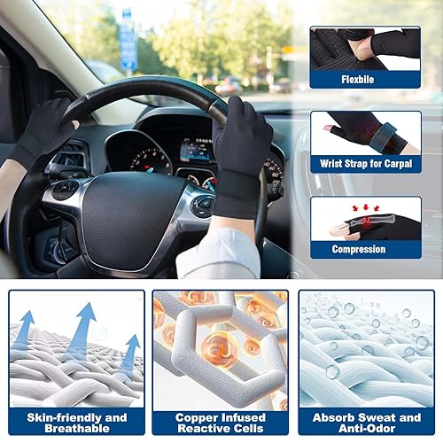 Miniatura 6 de Paquete de 2 pares de guantes de compresión de cobre para mujeres y hombres guantes de artritis para aliviar el dolor de manos soporte de muñeca