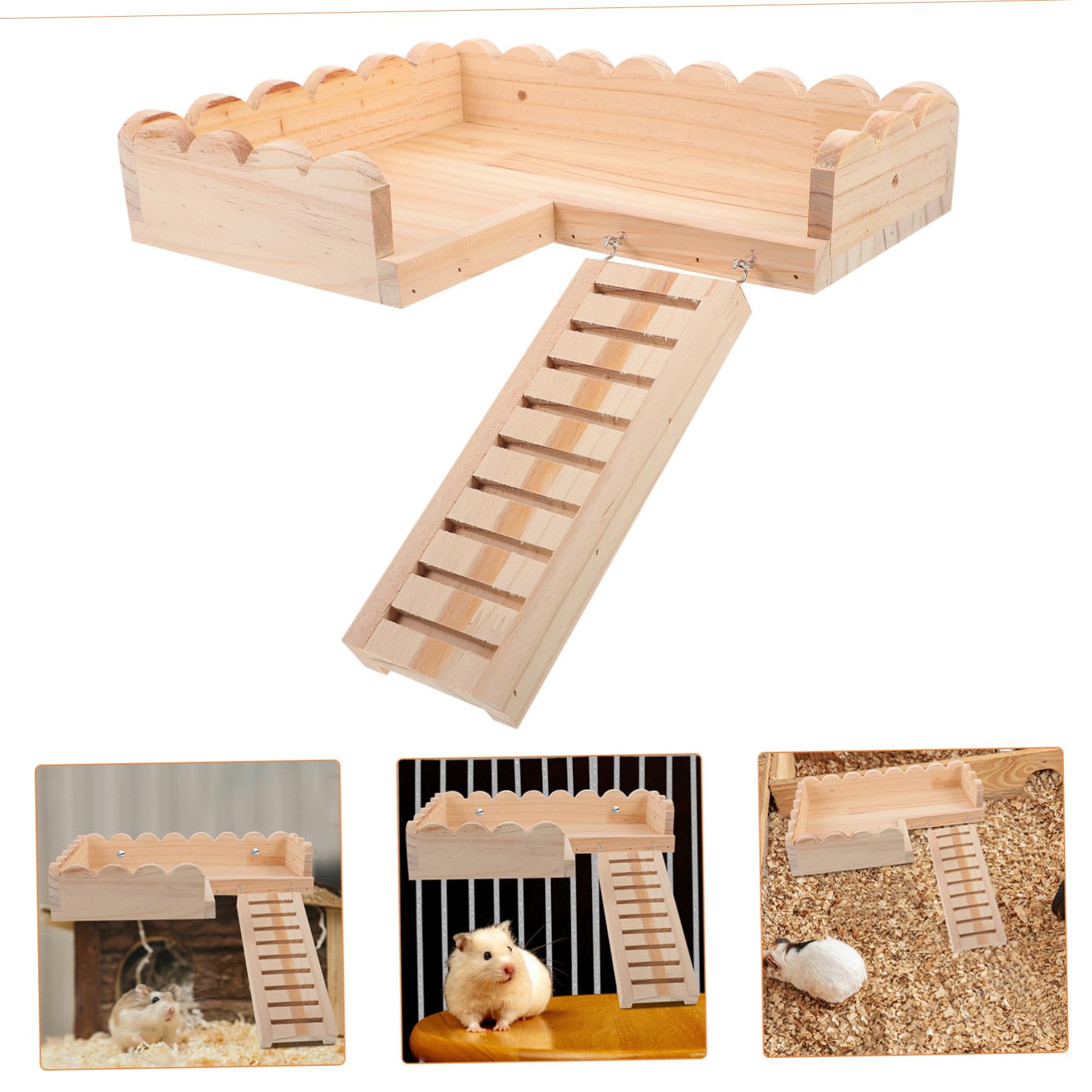 BESPORTBLE Hamsterplattform aus Massivholz mit Krabbelleiter und Zubehör für Hamsterkäfige Funktionsreiches Hamsterspielzeug mit Khakifarbenem Kunststoff und Einfacher Lagerung
