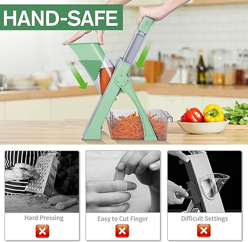 Miniatura 8 de Cortador de mandolina seguro de nueva actualización, tamaño más grande, picador de alimentos vegetales ajustable, cortador de patatas fritas, hoja