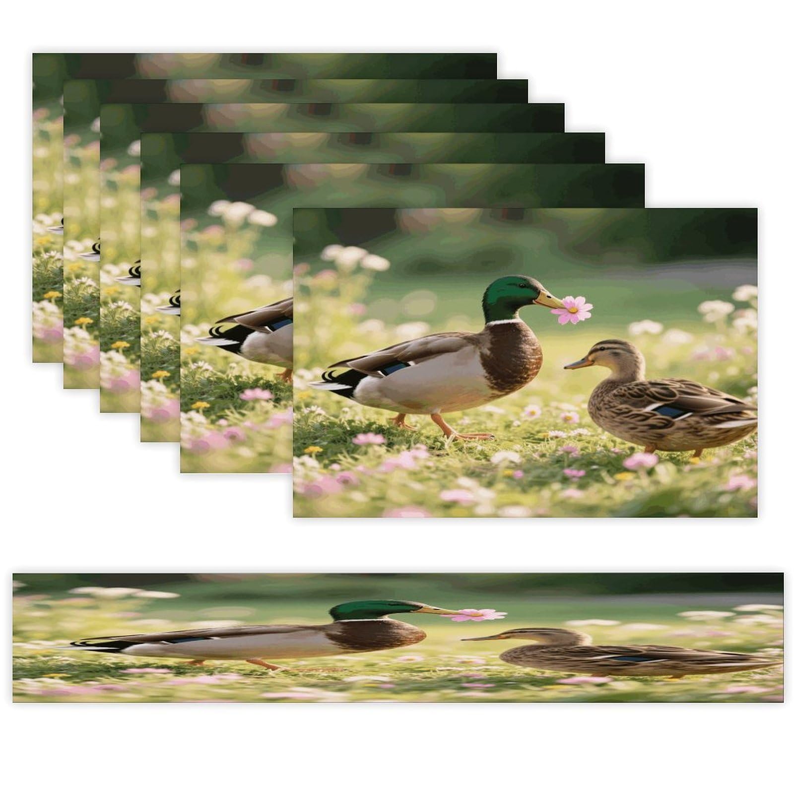 Funny Ducks Table Runner and Placemats Set of 7 Linen Table Mat Non-Slip Place Mats Washable Placemat Heat Resistant Place Mat with Table Runner for Party Dining Decor