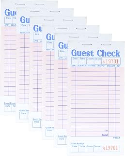 Budgenix Guest Checks Server Note Pads 6 Pack 300 Orders, Pink Guest Check Pads with Bottom Receipt, Waitress Notepad for Restaurant Business