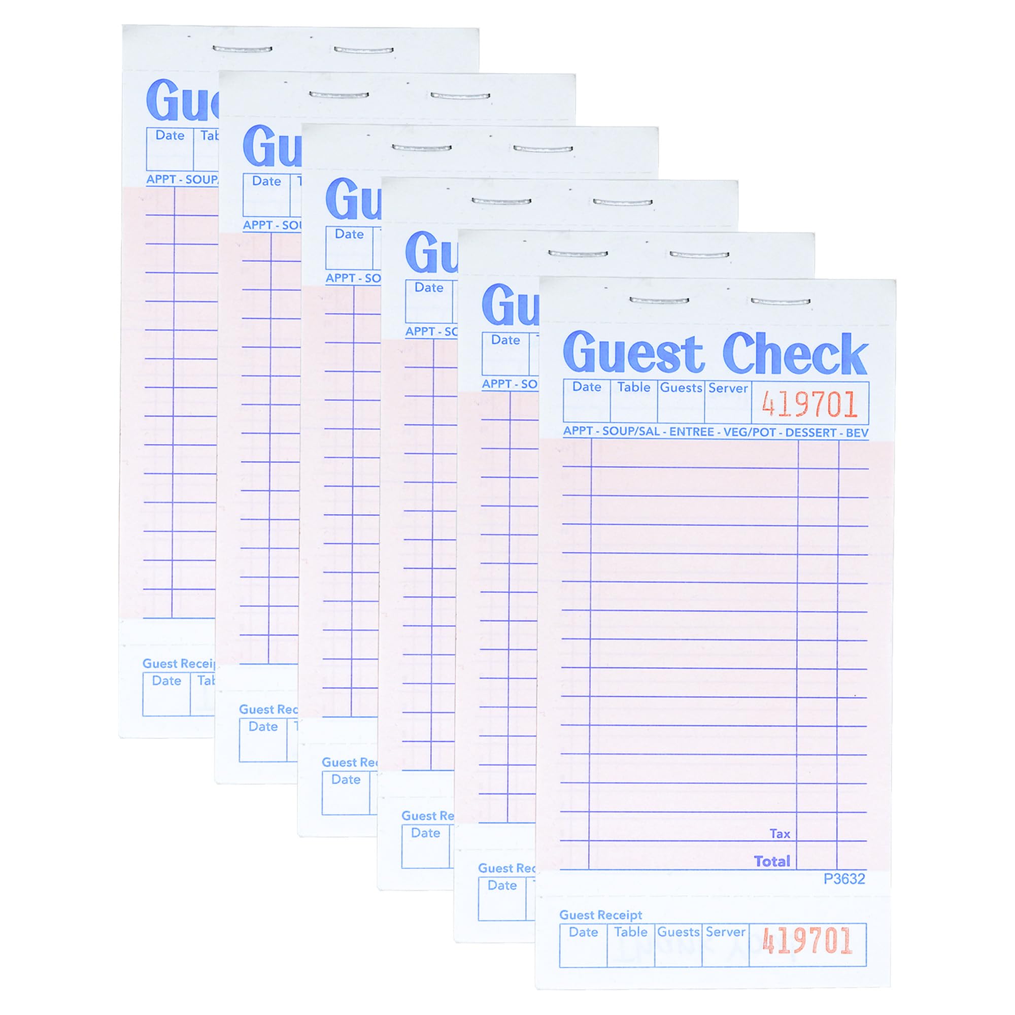 Budgenix Guest Checks Server Note Pads 6 Pack 300 Orders, Pink Guest Check Pads with Bottom Receipt, Waitress Notepad for Restaurant Business