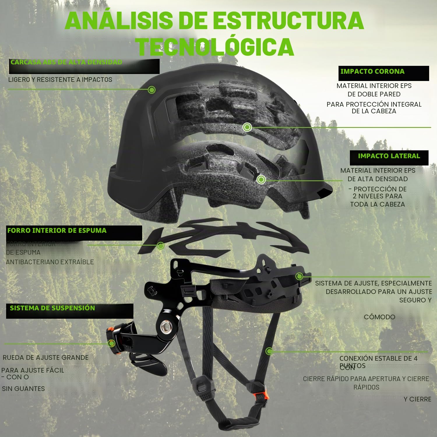 GREEN DEVIL VOLTEK Forest AIR - Casco de protección para trabajos forestales (ABS, certificación EN12492, aprobado EN397, absorción de impactos y resistencia a la penetración)