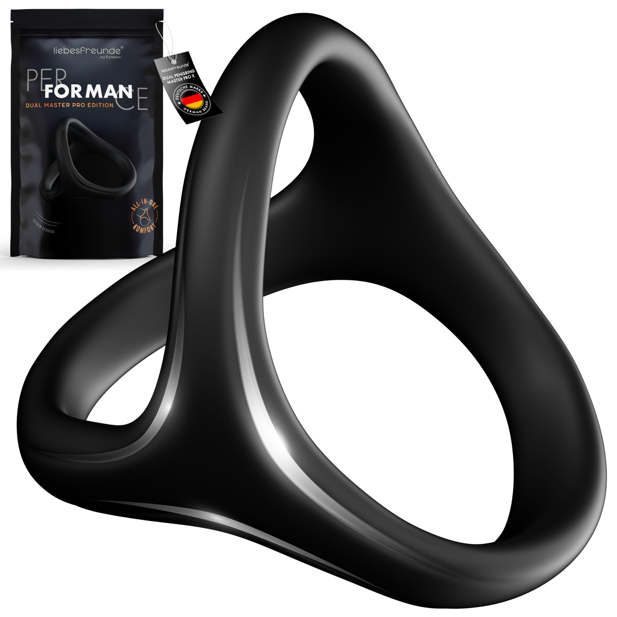 Liebesfreunde® Dual Master Pro X Penisring & Hodenring - Optimierte Passform - Dehnbarer Silikon Cockring für Männer, Sex Spielzeug für Paare