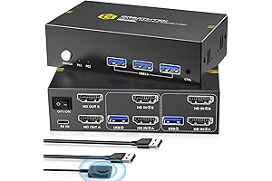 USB 3.0 KVM Switch for Seamless Control of Two Computers with Dual Monitor Support