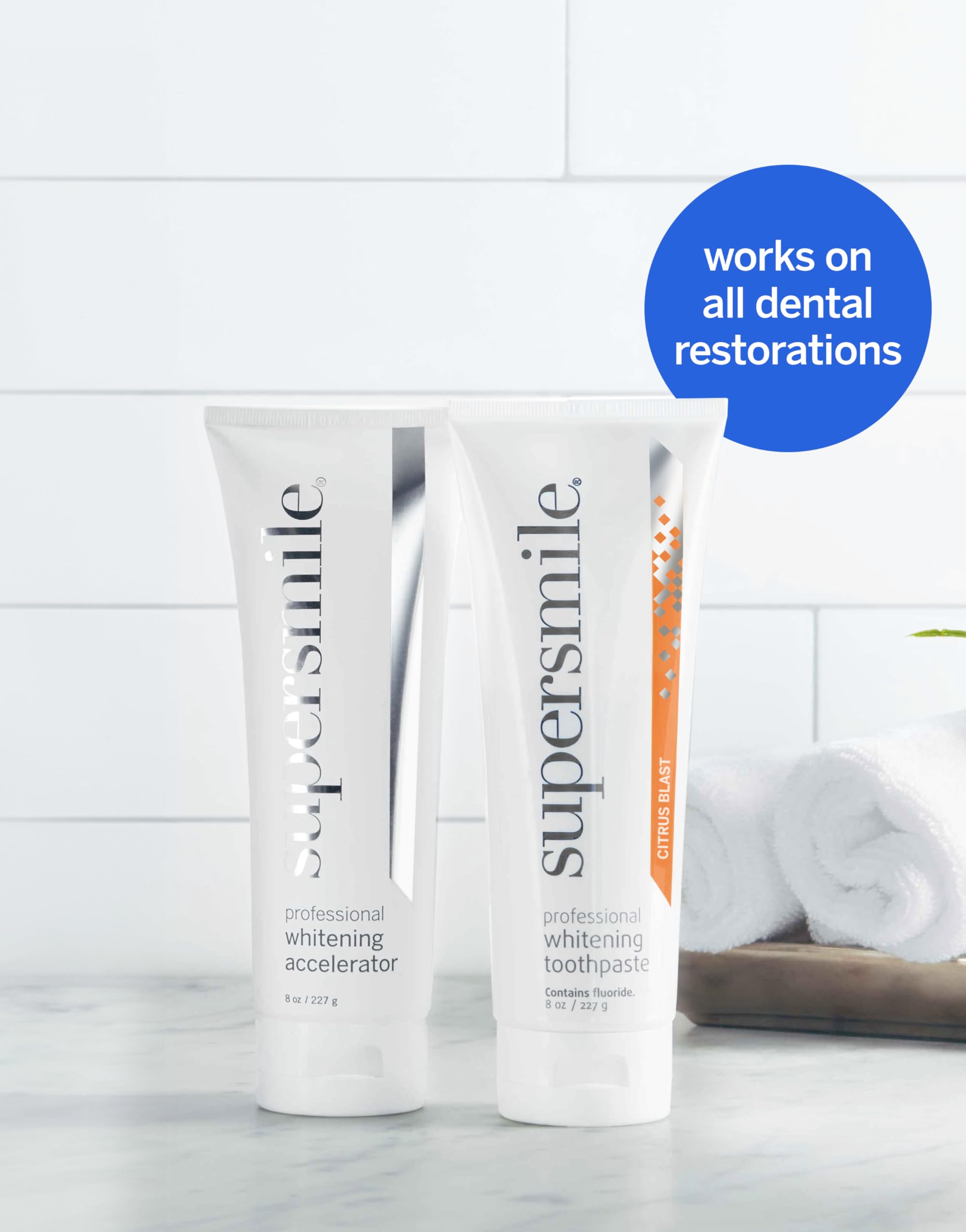 Supersmile Fluoride-Free Whitening System – 8 oz Professional Grade Whitening Toothpaste & Accelerator – Whitens up to 6 Shades & Strengthens Enamel