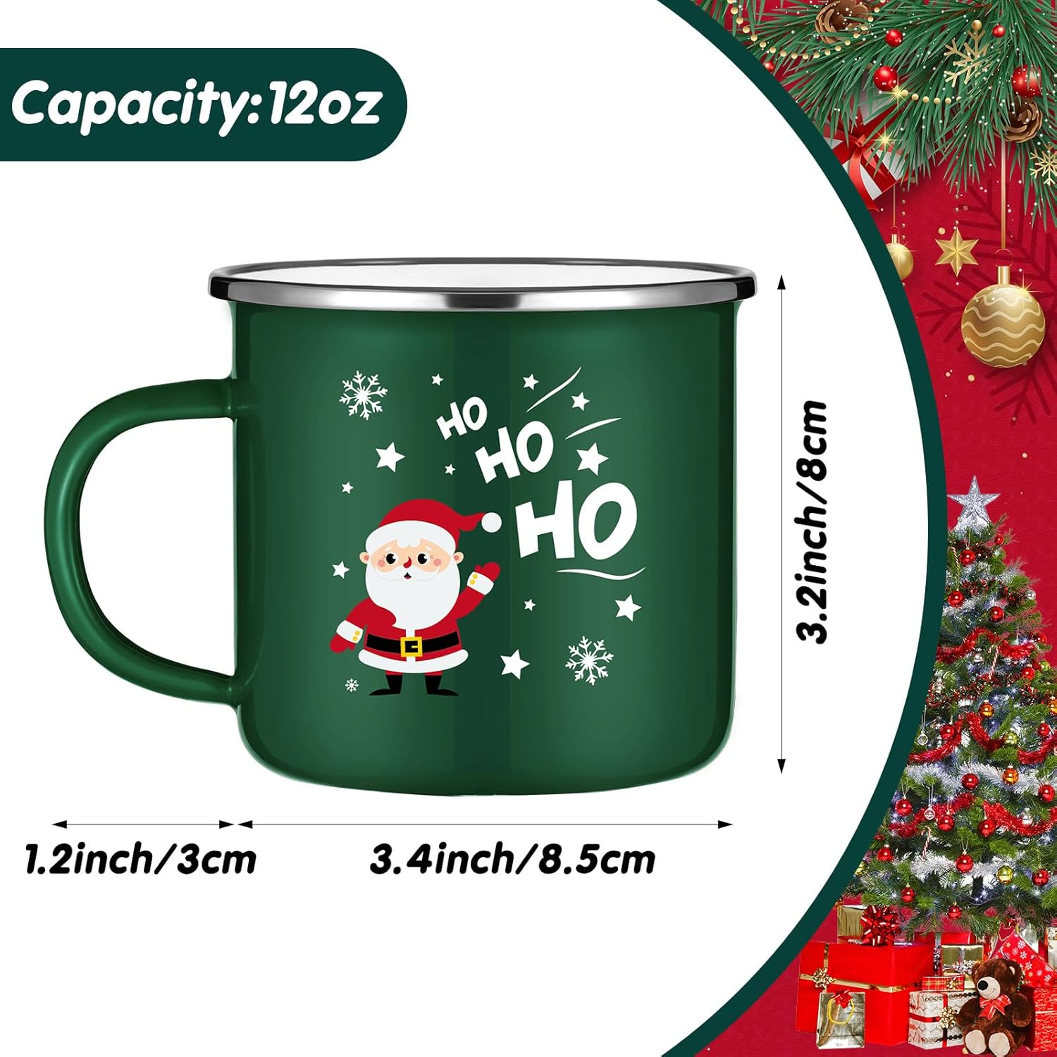 Mifoci 12 Pcs Christmas Coffee Mug 12oz Stackable Enamel Coffee Cups Galvanized Steel Santa Xmas Tree Snowman Holiday Chocolate Cocoa Cups Winter Kitchen Decorations Xmas Cups Gift(Classic)