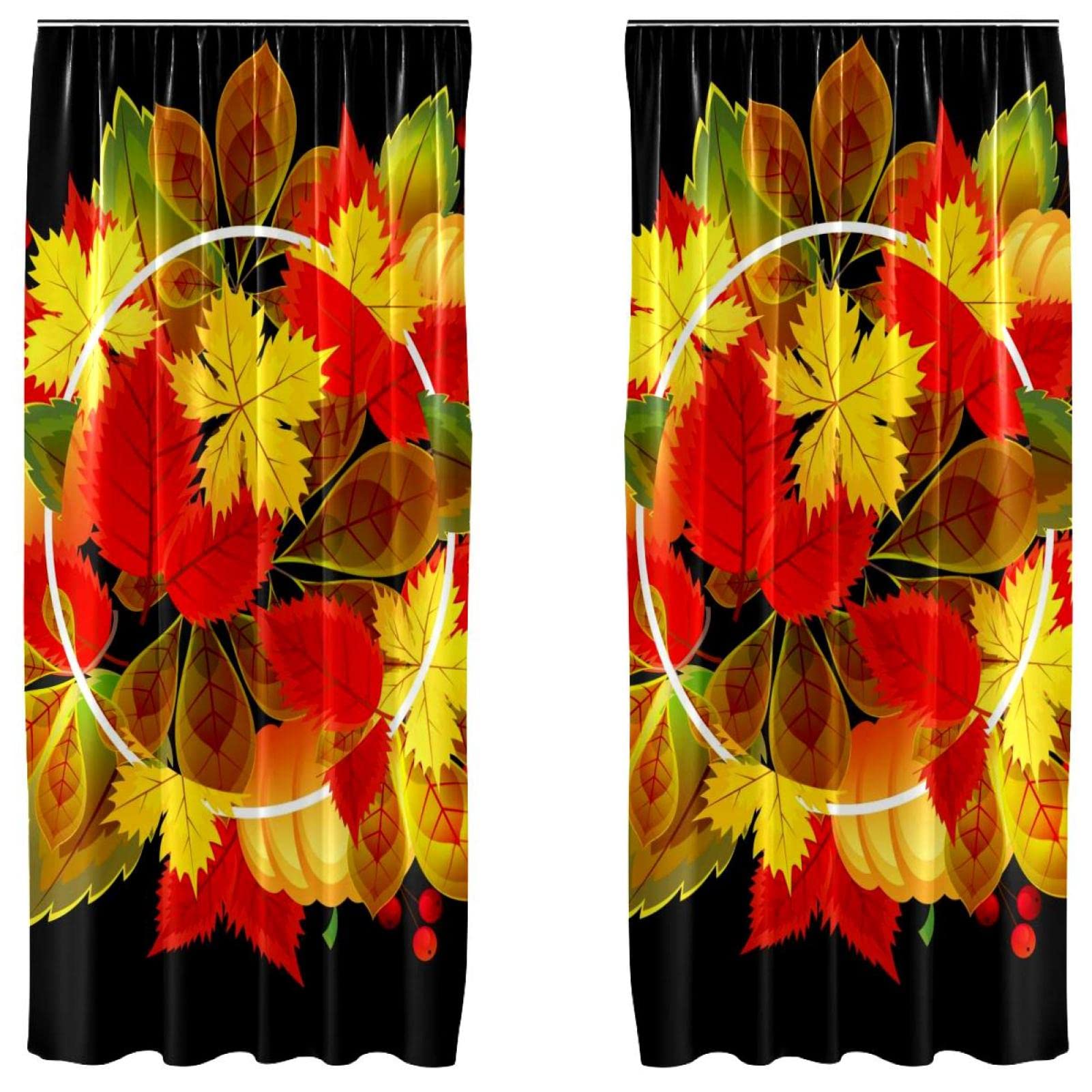 Cortinas de dormitorio negras decorativas, juego de dos paneles de 55x84 con hojas de otoño