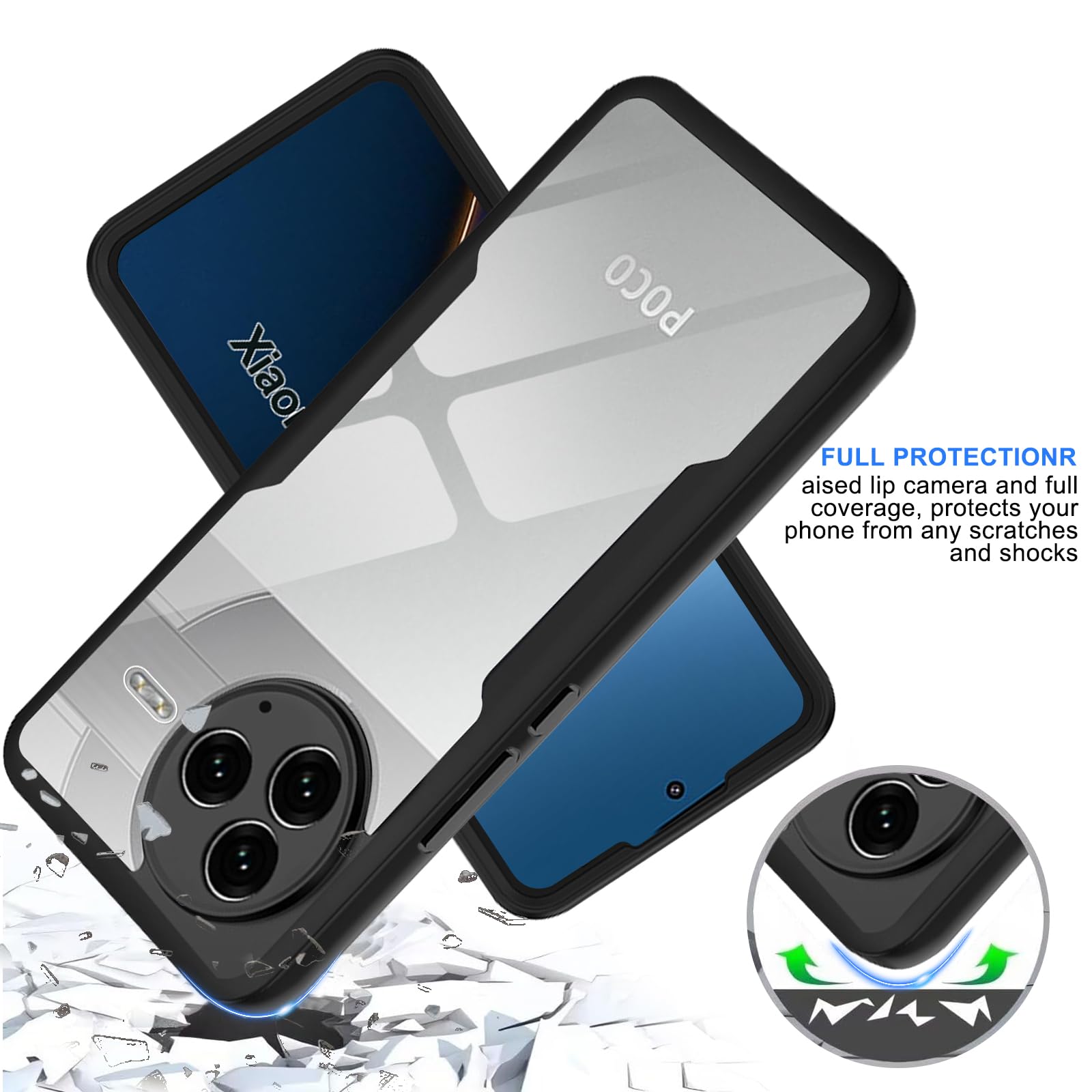 Cover Compatibile con Xiaomi Poco X7 Redmi Note 14 Pro 5G, Custodia Trasparente Silicone con Anello Ruotabile Cavalletto, Quattro Angoli Anti-Caduta Crystal Clear Case - Anello Argento