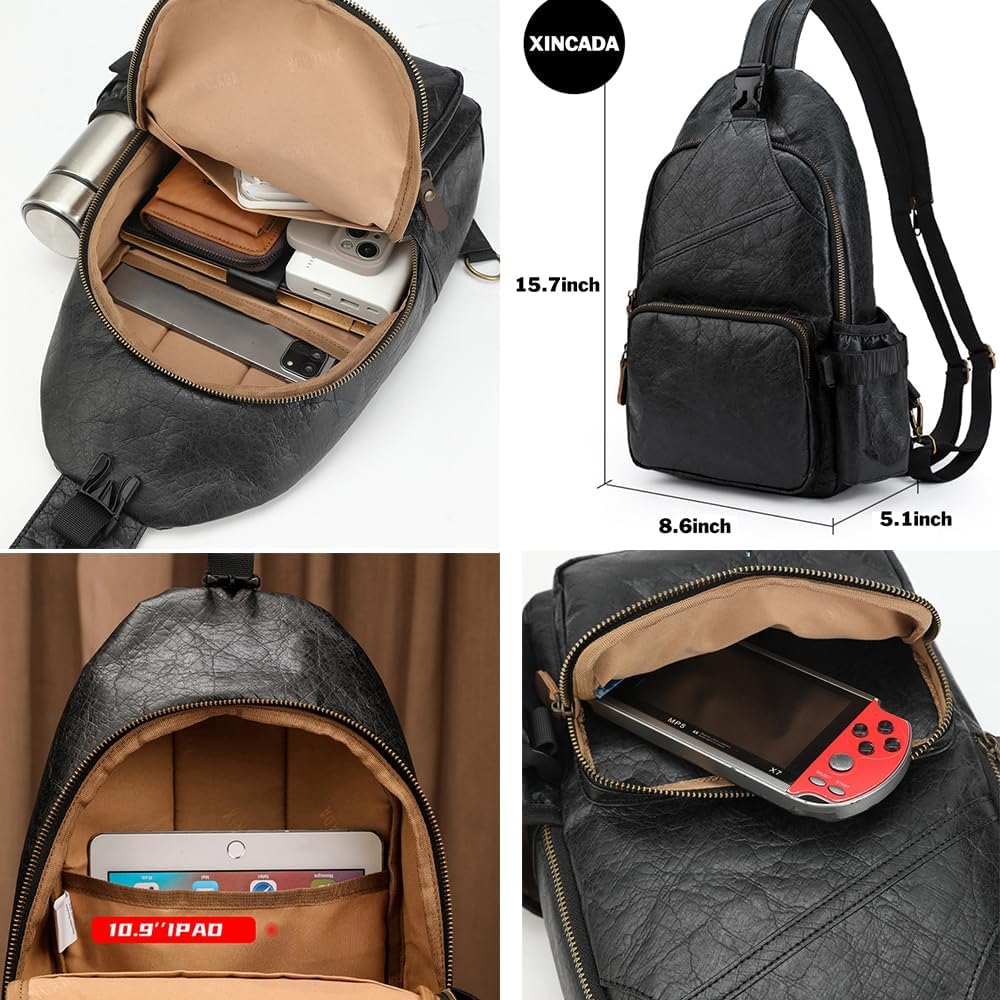 XINCADA Black Crossbody Bags For Men Women - Waterproof Small Sling Bag - Mini Hiking Backpack Purse